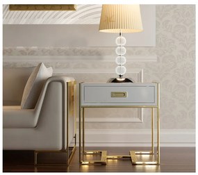 ELEGANTNÝ NOČNÝ STOLÍK KAREN BIELÝ LESK + ZLATÝ