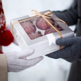 SKLENENÁ VIANOČNÁ BANKA NA STROMČEK SADA 4 KS (FI) 8 CM BORDOVÁ