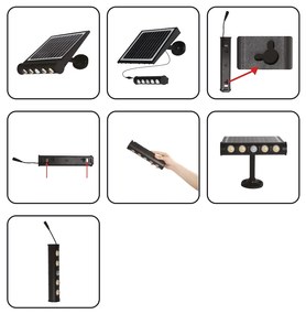 Exteriérové solárne LED svietidlo Talent, 4x LED 8w, čierna, pohybový senzor