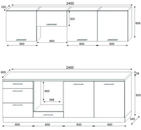 Kuchynská linka CELESTE 240 cm lesklá sivá