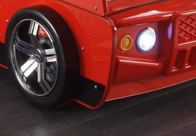 Detská posteľ Spark 90x200 cm, červené hasičské auto s osvetlením
