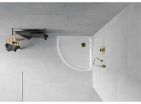 Mexen SLIM - Štvrťkruhová sprchová vanička 80x80x5cm + zlatý sifón, biela, 41108080G