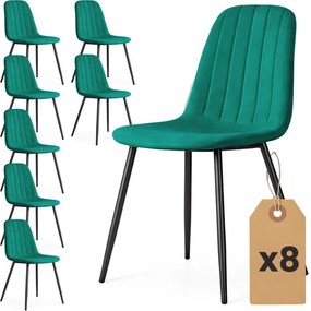 Sada ôsmich jedálenských stoličiek LUMO zamatové, fľaškovo zelené / čierne nohy (8 ks)