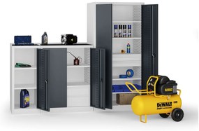 Policová dielenská skriňa 2-dverová, 2 police + 4 zásuvky, 1180 × 950 × 500 mm, grafitové dvere