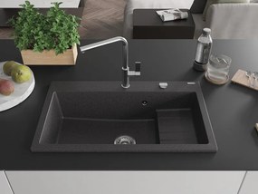 Mexen Omar žulový drez s 1 komorou 800 x 480 mm, čierno škvrnitý, sifón chróm - 6520801005-76