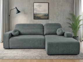 Rohová sedačka s funkciou spania Tori pravá s úložným priestorom na posteľnú bielizeň, grafitový velúr