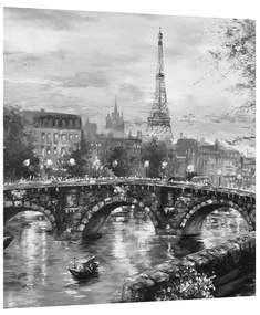 Obraz čiernobielej krajiny s Eiffelovou vežou (30x30 cm)