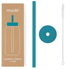 Silikónová slamka s čistiacou kefkou/s viečkom Tahiti Blue – Muuki