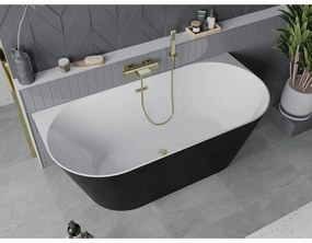 Mexen Oval Slim, voľne stojaca vaňa ku stene, 170 x 80 cm, biela-čierna, zlatý matný prepad, 52661708075-55