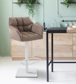 Barová stolička Damas W1 - látka, biely rám - Sivo-hnedá (Taupe)