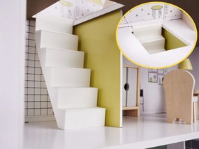 KIK Drevený domček pre bábiky 70 cm s nábytkom – trojposchodový moderný sivý