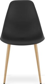 Jedálenský stôl KAMI biely / naturálny, so štyrmi stoličkami WAT čierne / naturálne