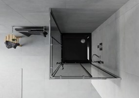 Mexen Rio, štvorcový sprchovací kút s posuvnými dverami 80 x 80 cm, 6mm šedé sklo, chrómový profil + čierna sprchová vanička, 860-080-080-01-40-4070