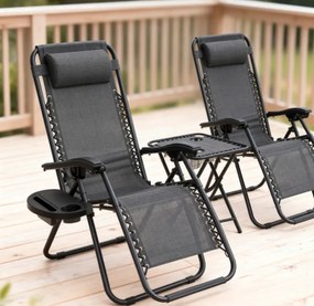 Set 2 polohovateľných záhradných lehátok so stolíkom - sivý