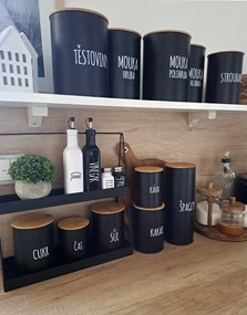 Dóza na potraviny, plechová, čierna, s bambusovým vekom, 1,3 l, KAKAO