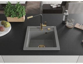 Mexen Vito, 1-komorový granitový drez 490x520x210 mm a drezová batéria Flora, šedá, 6503-71-670401-57-G