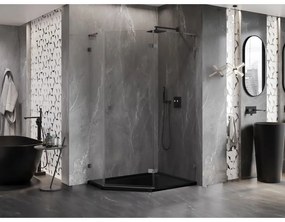 Mexen Lunar, L pravý výklopný päťuholníkový sprchový kút 90x80 cm, 8mm číre sklo, profil grafit brúsený, 831L-090P-080L-66-00-P