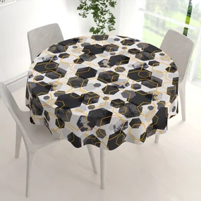 Biante Bavlnený okrúhly obrus Sandra SA-568 Sivo-modrofialové mramorové hexagóny na bielom Ø 150 cm