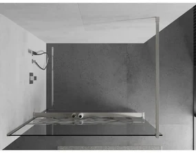 Mexen Kioto+, sprchová zástena Walk-In s poličkou a vešiakom 110 x 200 cm, 8mm číre sklo biely vzor, brúsená oceľ profil, 800-110-121-97-85