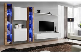 Obývacia stena Switch XVI Sklo +LED Wotan/Biely