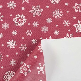 Vianočný PVC obrus Biele vločky na červenom PV-133 - metráž š. 140 cm