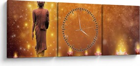 Obraz - Budha v zlatom lesku (s hodinami) (90x30 cm)