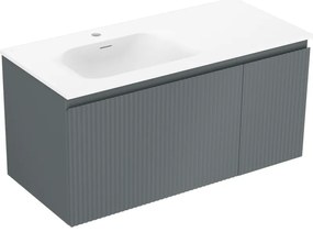 Mexen Rivel, kúpeľňová skrinka 100 cm s umývadlom Vela vľavo, 1S, 1D, drážkovaná, grafitová matná/biela matná, 91A23-10047-3-BBFF66-W23L01