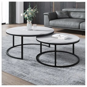 Súprava 2 okrúhlych konferenčných stolíkov – biely mramor