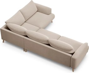 Béžová zamatová rohová pohovka (pravý roh/do L) Naomi – Micadoni