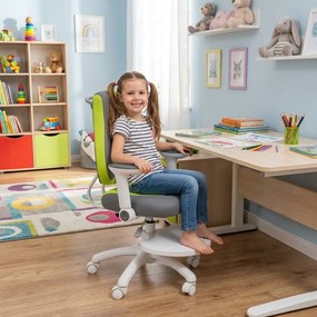 Detská rastúca stolička Neoseat KINDER WHITE PLUS — látka, šedá / zelená