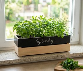 AMADEA Drevený kvetináč s tabuľkou na písanie kriedou, vo vnútri s čiernou fóliou, 52x21,5x17cm, český výrobok