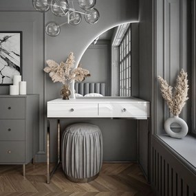 Kozmetický stolík ALICE s LED zrkadlom biely lesk + chrómová podstava