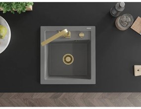 Mexen Vito, 1-komorový granitový drez 520x490x210 mm, zlatá batéria Rita, šedá, 6503-71-670300-50