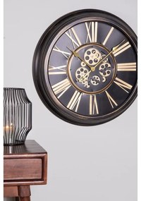 Čiernozlaté nástenné hodiny s ozubenými kolieskami - Ø 64*11 cm / 1*AA / 1*C