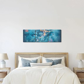 Obraz - Morská víla s delfínmi (s hodinami) (90x30 cm)