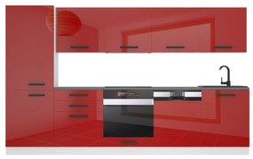 Kuchynská linka Belini Premium Full Version 300 cm červený lesk s pracovnou doskou ROSE