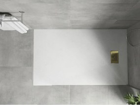 Mexen Hugo, obdĺžniková sprchová vanička SMC 140 x 80 cm, biela, zlatá krytka, 42108014-G