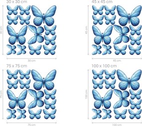 Motýle svetlomodré 13 ks textilné preliepateľné nálepky na stenu hárok 20 x 20 cm