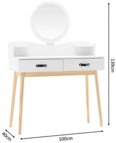 Biely škandinávsky toaletný stolík so zrkadlom