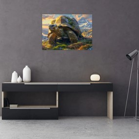 Obraz - Korytnačka a horská krajina (70x50 cm)