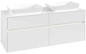 VILLEROY &amp; BOCH Collaro závesná skrinka pod dve umývadlá na dosku, 4 zásuvky, s LED osvetlením, 1400 x 500 x 548 mm, Glossy White, C119B0DH