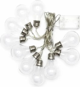 DECOLED Batériové LED párty svetlá 5 m, 10 teplých bielych LED diód, priehľadné žiarovky, transparentné, 3× AA, IP20 vnútorné
