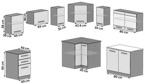 Kuchynská linka Belini 360 cm biely lesk / čierny lesk s pracovnou doskou Lidia