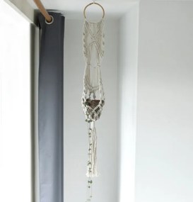 Macramé závesný držiak na kvetináč - Ratanová obruč
