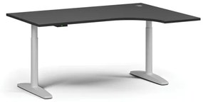 Výškovo nastaviteľný stôl OBOL, elektrický, 675-1325 mm, rohový pravý, doska 1600x1200 mm, biela zaoblená podnož, grafit
