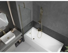 Mexen Next, vaňová  zástena 1-krídlová 50 x 150 cm, fixné krídlo, 6 mm číre sklo, zlatý profil, 895-050-000-00-00-50