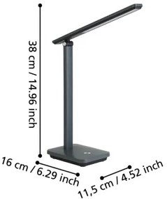 Eglo 900957-LED Stmievateľná nabíjacia stolná lampa INIESTA 3,6W/5V 1800mAh šedá