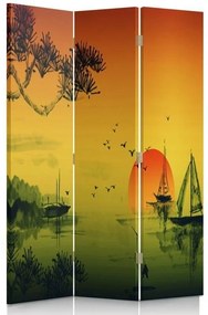 Ozdobný paraván Západ slunce v Japonsku - 110x170 cm, trojdielny, klasický paraván