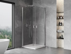 Mexen Mist-B Duo, 2-krídlový výklopný sprchový kút 80 x 80 cm, číre sklo, chrómový profil, 8A2-080-080-01-00