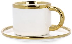 Šálka SINNES s podšálkou a lyžičkou, biela / zlatá 806563 200 ml